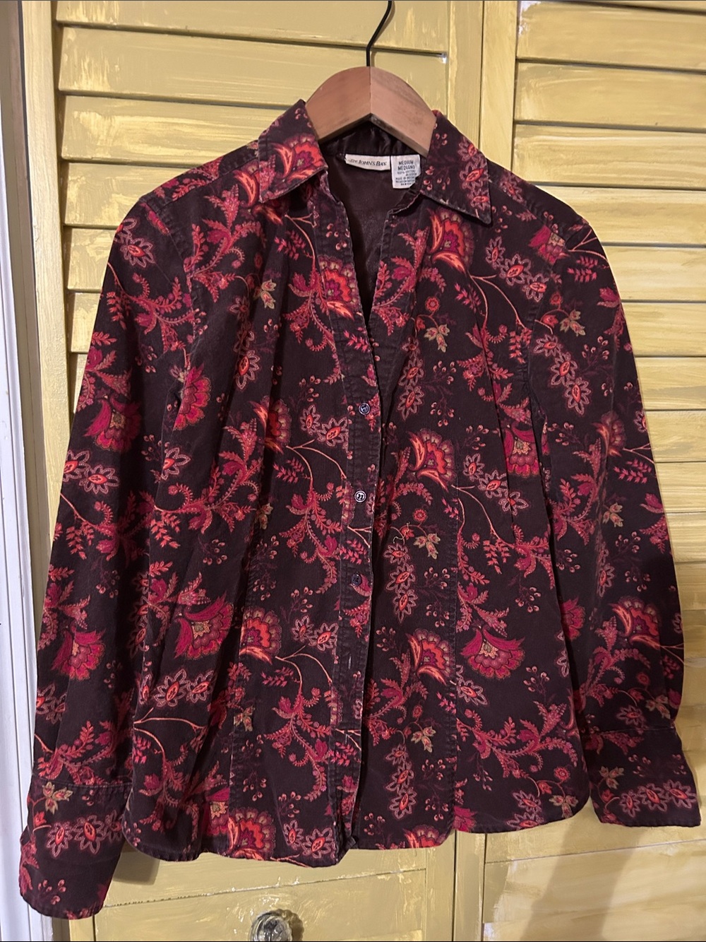 St. John's Bay 100% Cotton Corduroy Burgundy Floral Button-Down Shirt
